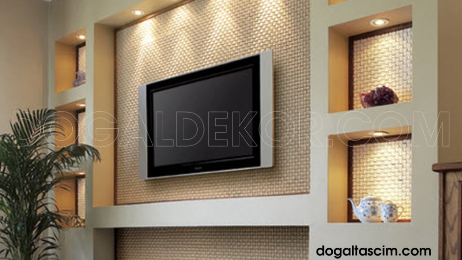 plazma televizyon ünitesi arkası patlatma doğal taş duvar kaplama