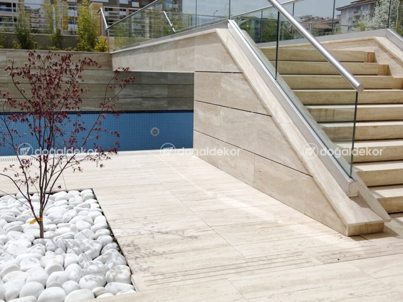 BAHÇE PEYZAJ - CİLALI TRAVERTEN MERDİVEN BASAMAK VE YER DÖŞEME 