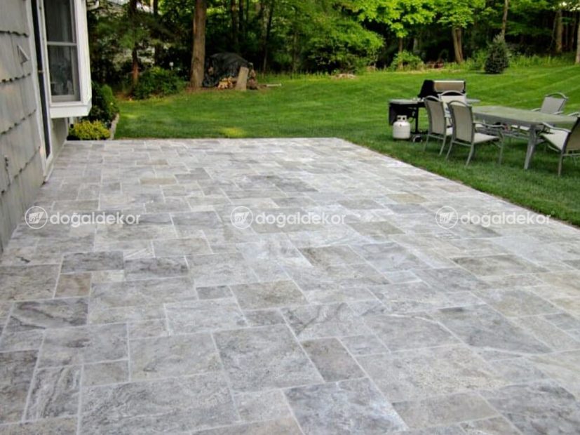 BAHÇE YER DÖŞEME - GÜMÜŞ SİLVER TRAVERTEN SET YER DÖŞEME ( KAYMAZ )
