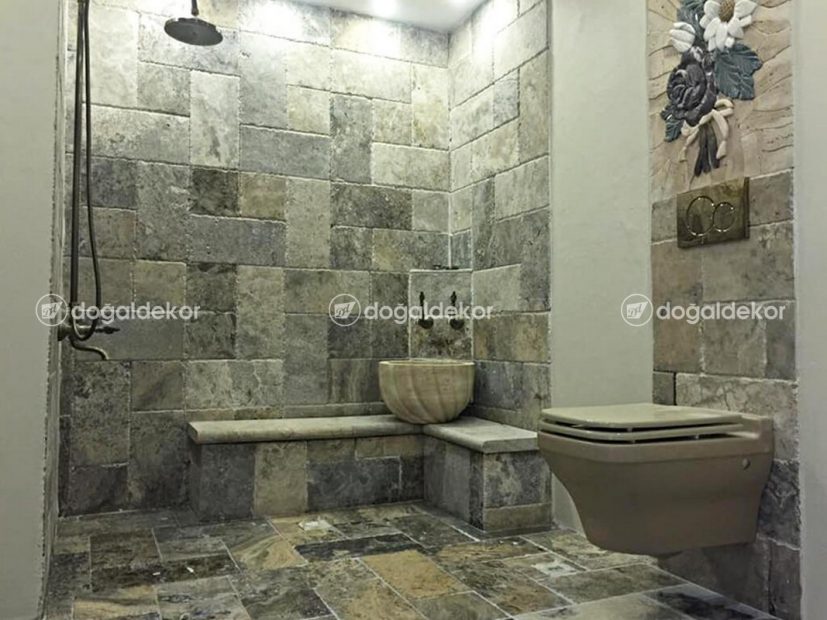 BANYO HAMAM KONSEPTİ -GÜMÜŞ TRAVERTEN KAVUN DİLİMLİ HAMAM KURNASI