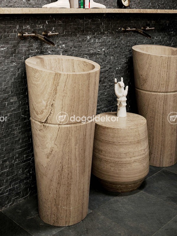 BANYO DEKOR - 23x48 SİYAH PATLATMA DOĞAL TAŞ VE TRAVERTEN DİKEY LAVABO
