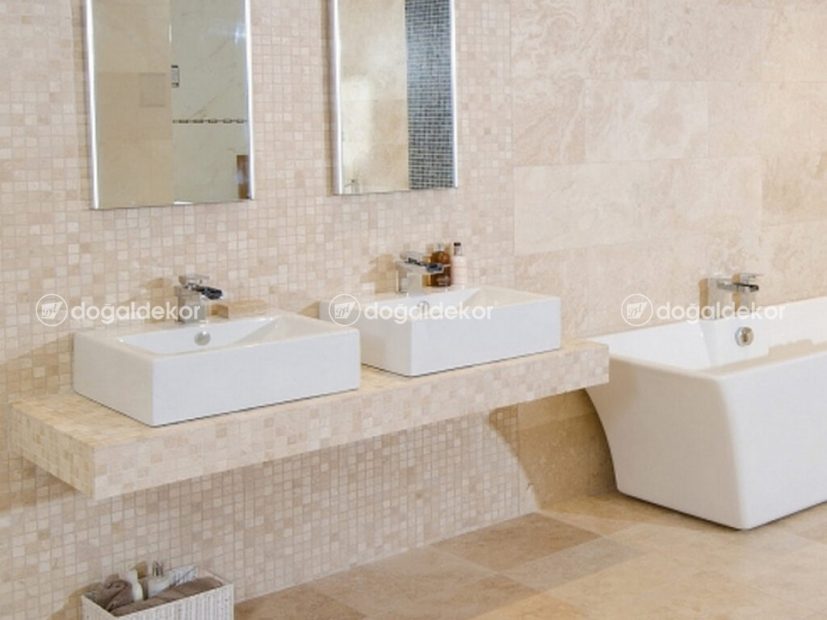BANYO DEKORASYONU - TRAVERTEN MOZAİK KAPLAMA