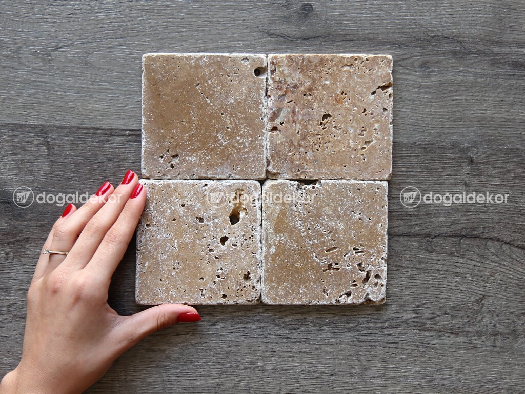 Traverten Taş Döşeme Eskitme Noce 1x10x10cm