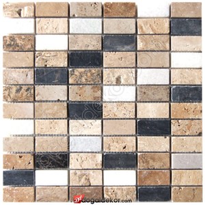 Traverten-Mermer-Siyah Doğal Taş Fileli Mozaikler -DT1029