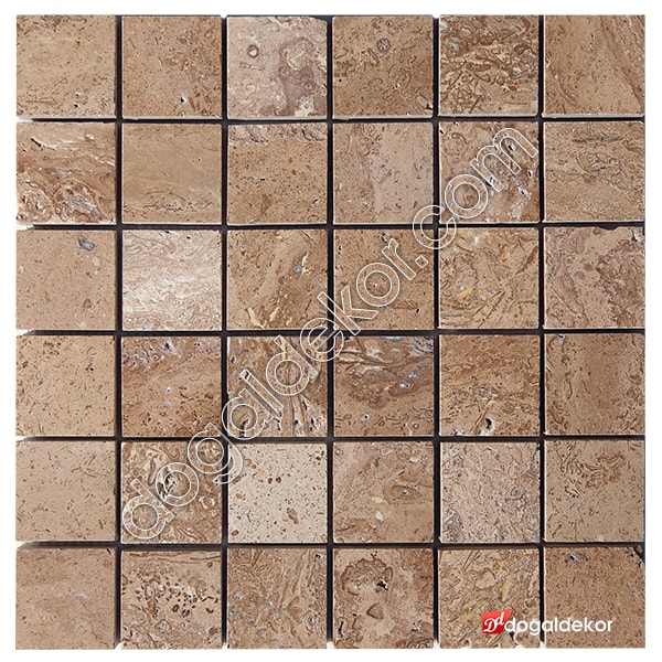 5x5 Noce Ceviz Traverten Fileli Mozaik -DT1269