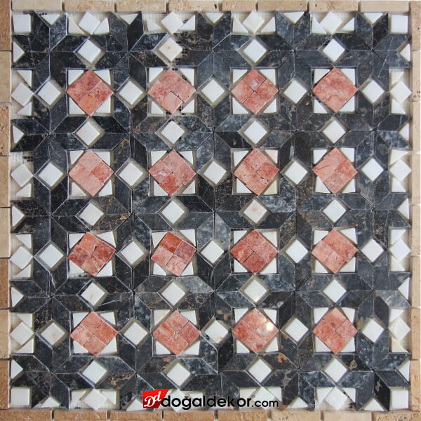 1x60x60cm Renkli Mermer Mozaik Göbek Dekor Madalyon - DT1539