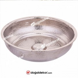 Hamam Tası Gümüş Renk 20.5cm Çapında Osmanlı Motifi İşlemeli -DT1771