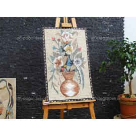 Taş Mozaik Tablo Modelleri - Saksıda Çiçekler DT1595