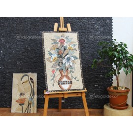 Taş Mozaik Tablo Modelleri - Saksıda Bir Demet Çiçek DT1600