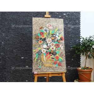 Duvar Dekorasyonu Taş Mozaik Tablo - Rengarenk Çiçekler DT1604