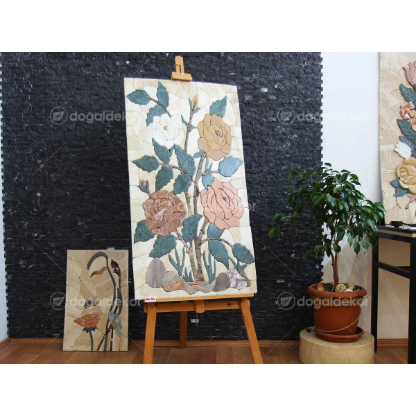 Taş Mozaik Duvar Dekroasyon Tablo - 3 Gül DT1598