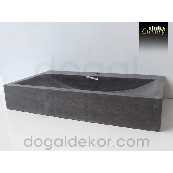 Doğaltaş Siyah Mermer Tezgah Üstü Banyo Dolap Lavabosu- DT1240