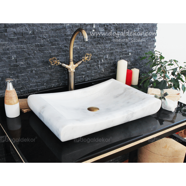 10x40x60 Beyaz Mermer Lavabo -DT1474