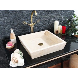 10x45x45cm Tezgah Üstü Kare Mermer Traverten Lavabo - DT1493