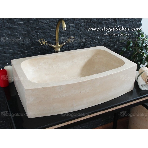 18x46x70cm Doğal Taş Traverten Banyo Lavabo -DT1495