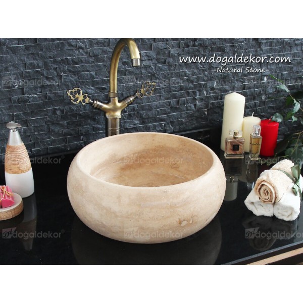 15x42 Tezgah Dolap Üstü Doğaltaş Mermer Lavabo - DT1499