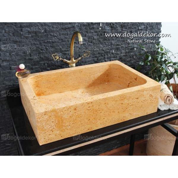 18x46x70cm Tezgah Dolap Üstü Doğal Taş Traverten Lavabo - DT1500