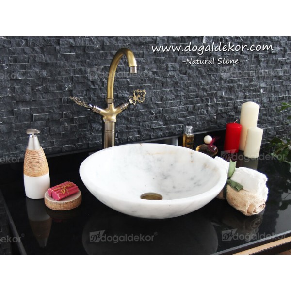 12x42cm Beyaz Çanak Mermer Lavabo -DT1507
