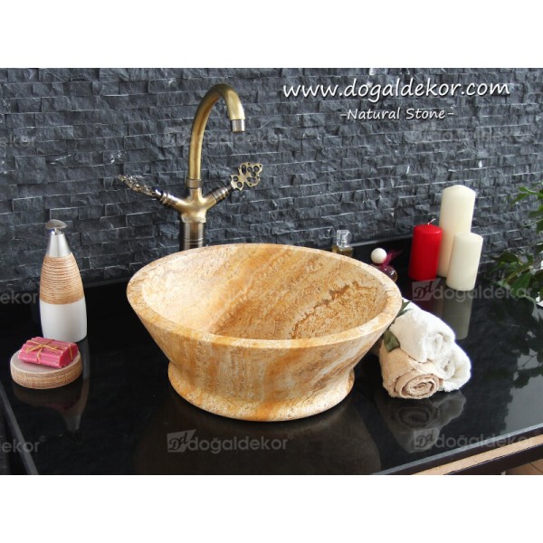 15x42cm Dolap Üstü Mermer Taş Lavabo -DT1510