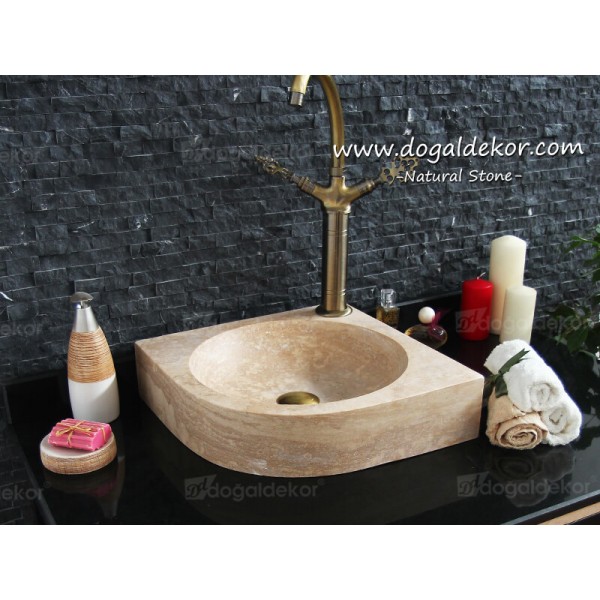 10x40x40cm Köşe Traverten Taş Lavabo -DT1513