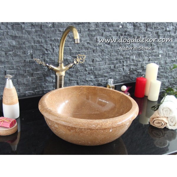 15x42cm Kahverengi Mermer Lavabo - DT1520