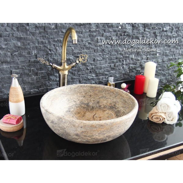 15x42cm Silver Traverten Banyo Lavabosu - DT1521