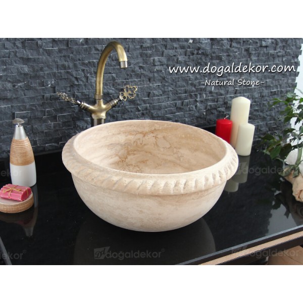 20x45cm Traverten Tezgah Üstü Banyo Lavabo - DT1527