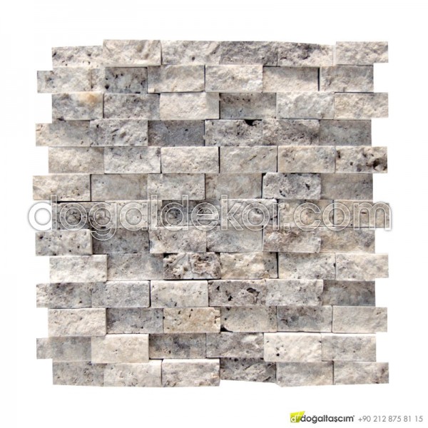 Patlatma Traverten Taş Gümüş 3D 23x48mm  -DT1161
