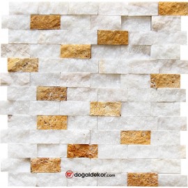 Patlatma Doğal Taş Duvar Mozaik Beyaz Fon Sarı  23x48mm-DT1169