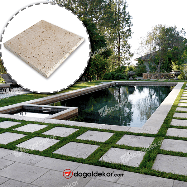 3x30x30cm Traverten Bahçe Çim Üstü  Adım Taşı - DT1584