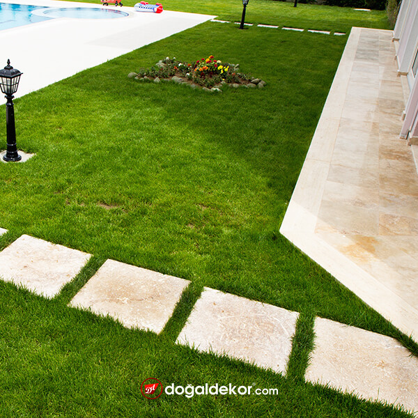 Traverten Bahçe Adım Taşları - Bahçe Yürüme Yolu 4x40x40cm -DT1049